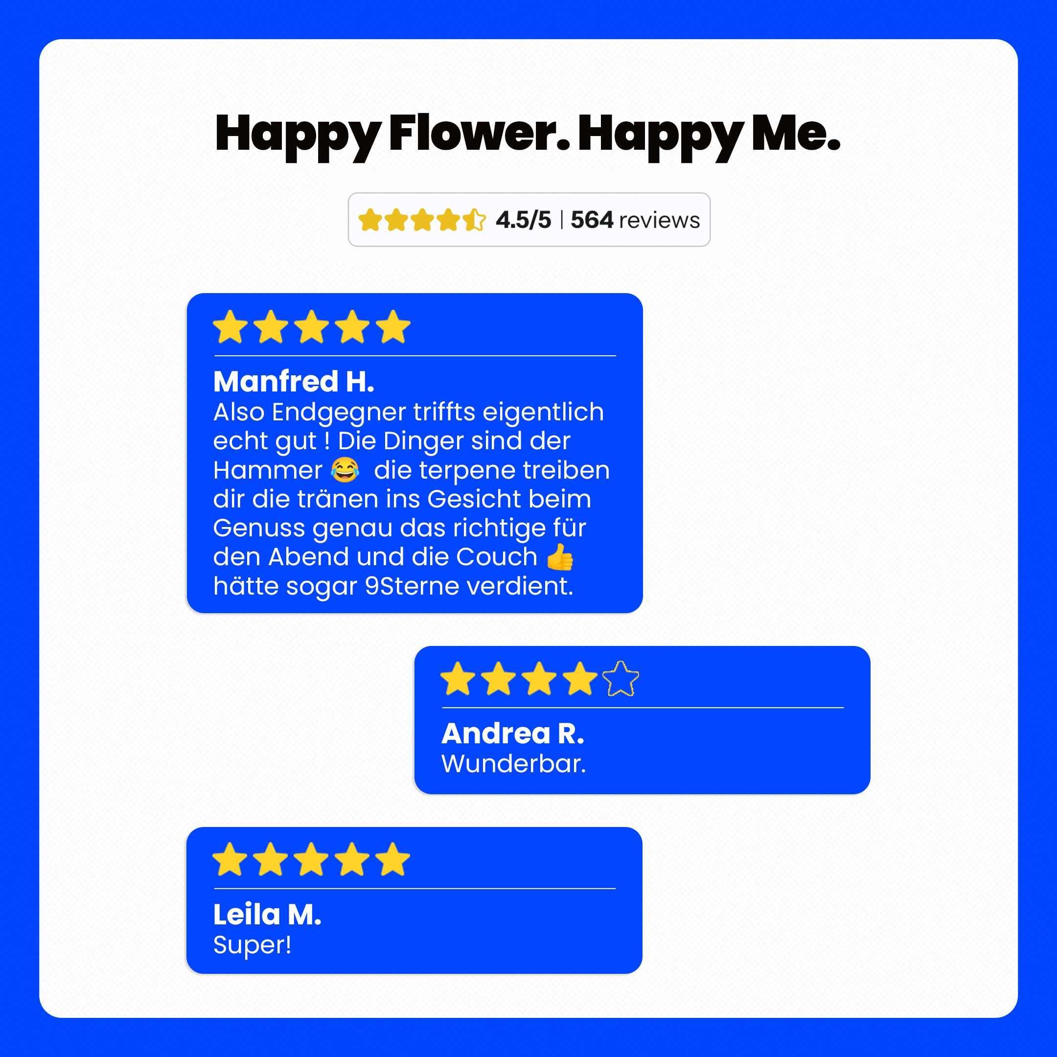 Review Ansicht über ein Cannabis Produkt. 5 Sterne.