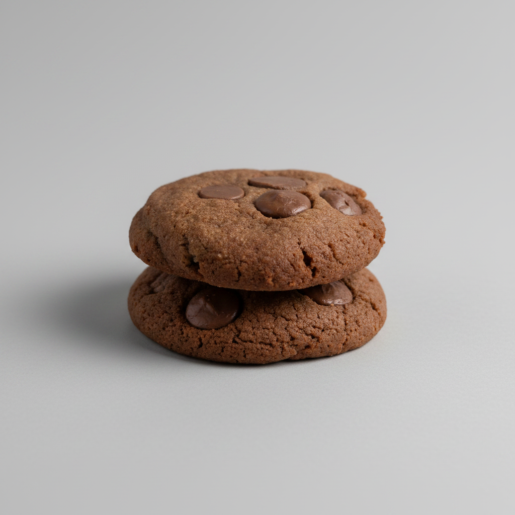 Two chocolate-flavored THC cookies from Happyflower