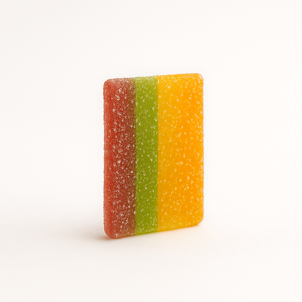 Einzelnes THC Gummibärchen mit Rainbow Muster