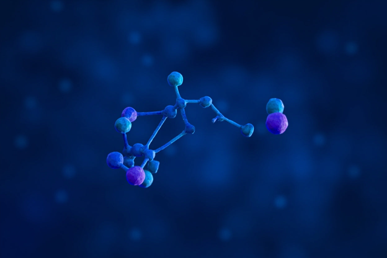 Abstrakte wissenschaftliche Visualisierung einer Tryptamin-Molekülstruktur — 4-Pro-MET Wirkung
