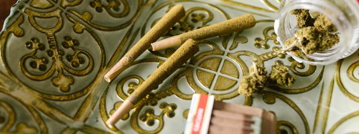 Fertige Joints kaufen — vorgedrehte Pre-Rolled Cannabis Joints auf einem Tablett