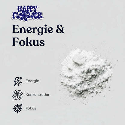3 FPO für Energie und Fokus. Weißes 3 FPO Pulver auf neutralem Hintergrund in verschiedenen Größen.
