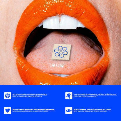 LSD Blotter mit 150mcg und Happyflower logo