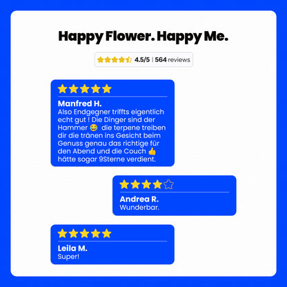 Review Ansicht über ein Cannabis Produkt. 5 Sterne.