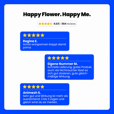 Review Ansicht der Vapes von Happy Flower. 5 Sterne.