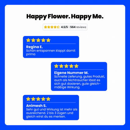 Review Ansicht der Vapes von Happy Flower. 5 Sterne.