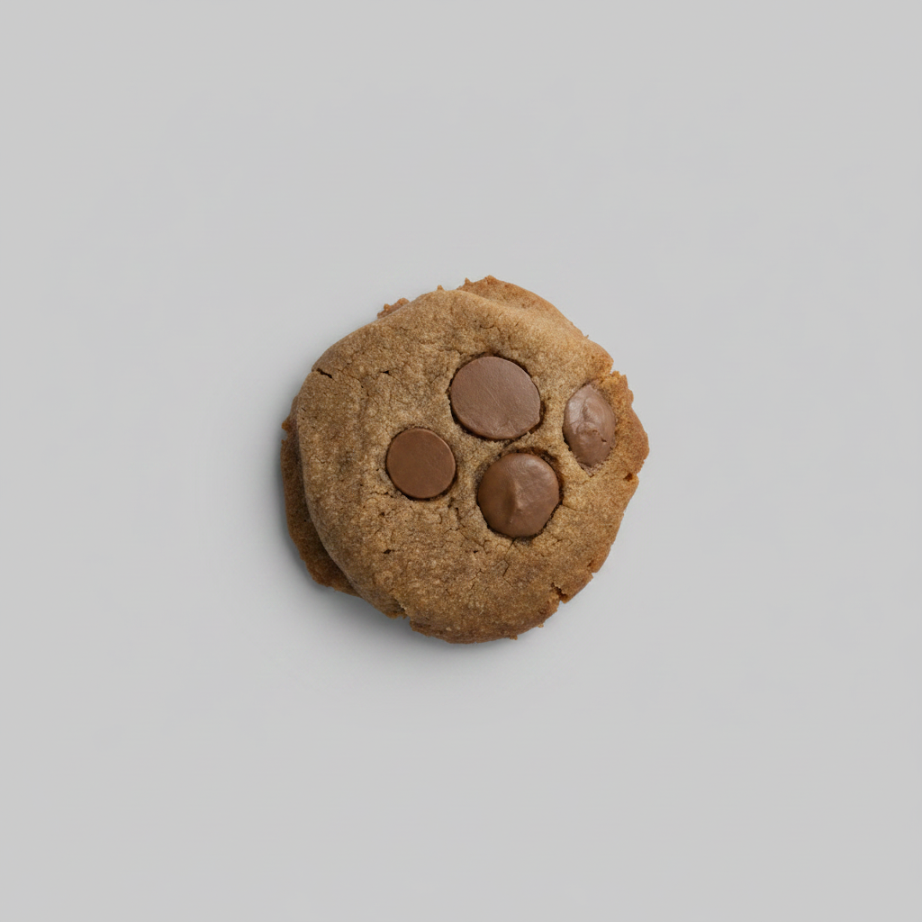 Chocolate-flavored THC cookie with 50 mg of THC on a plain background