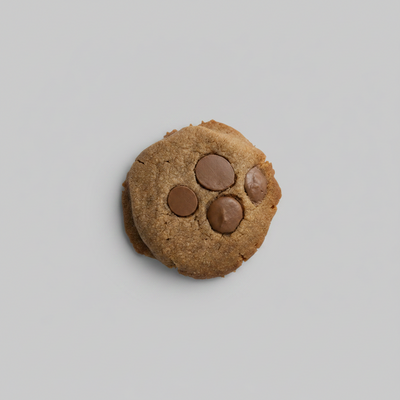 Chocolate-flavored THC cookie with 50 mg of THC on a plain background