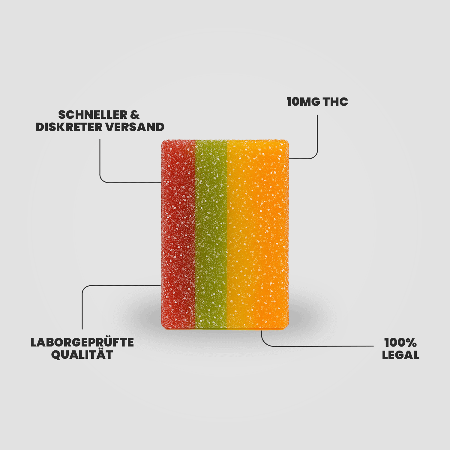 THC Edible – bunter Rainbow Flag Fruchtgummi mit 10mg THC, laborgeprüfte Qualität