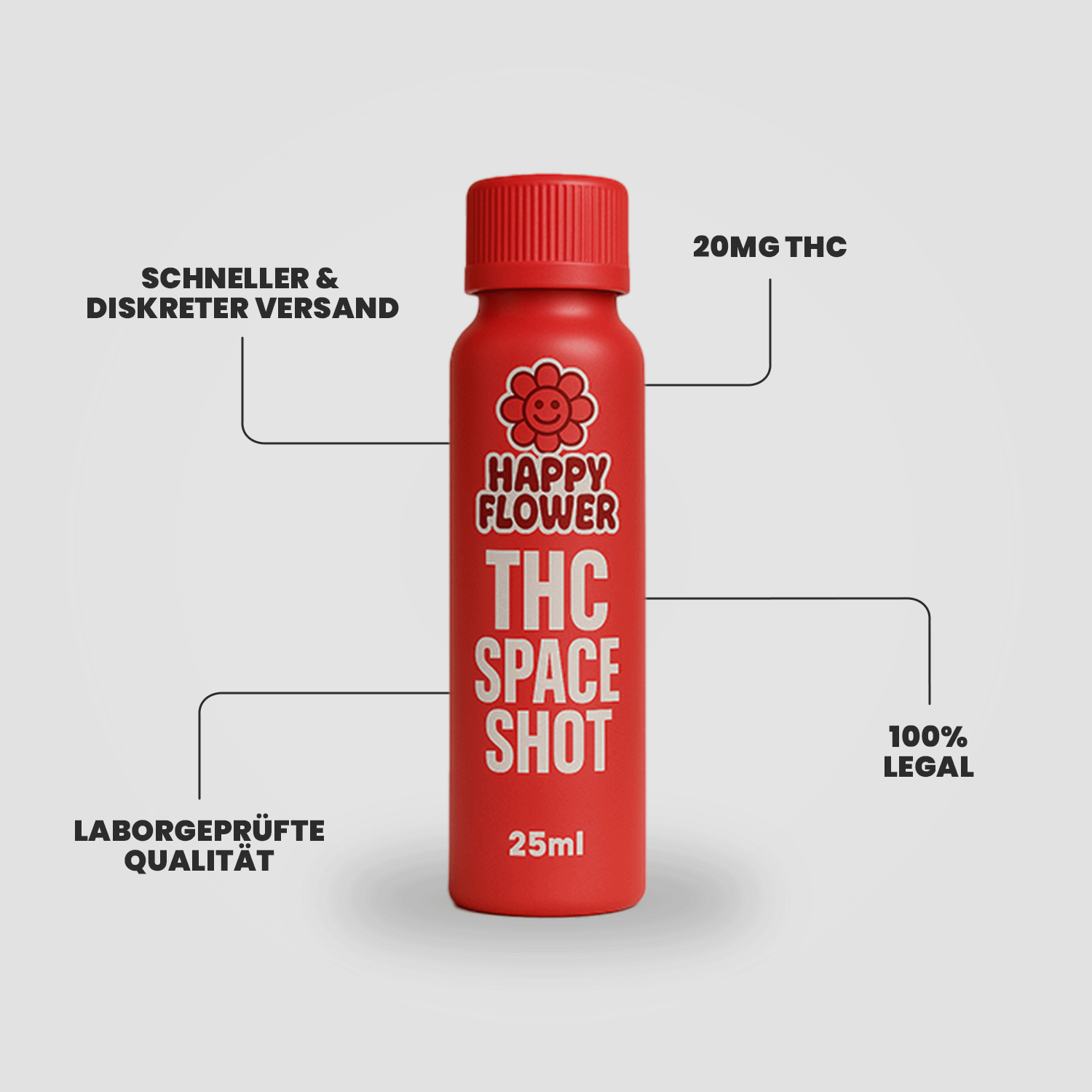 THC Space Shot Strawberry – 25ml Shot mit 20mg THC, süßer Erdbeergeschmack, laborgeprüfte Qualität